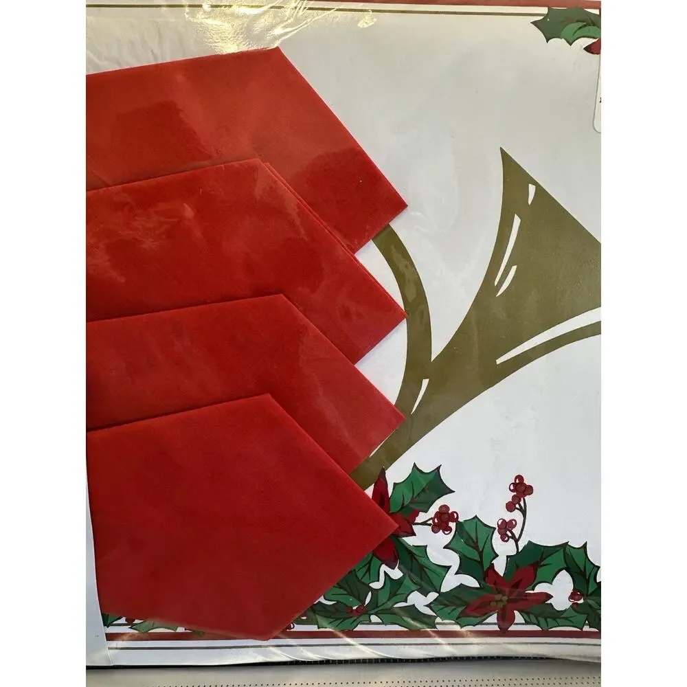 VTG Vinyl Holiday Placemat Set 4 Place Setting Mats Napkins Coasters Red Green